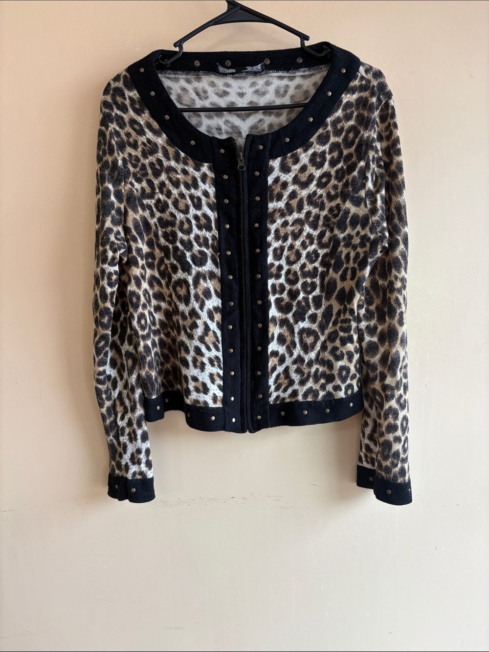 Pamela McCoy Leopard Print Cardigan with Black Trim